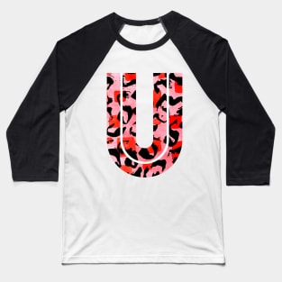 Letter U Watercolour Leopard Print Alphabet Red Baseball T-Shirt